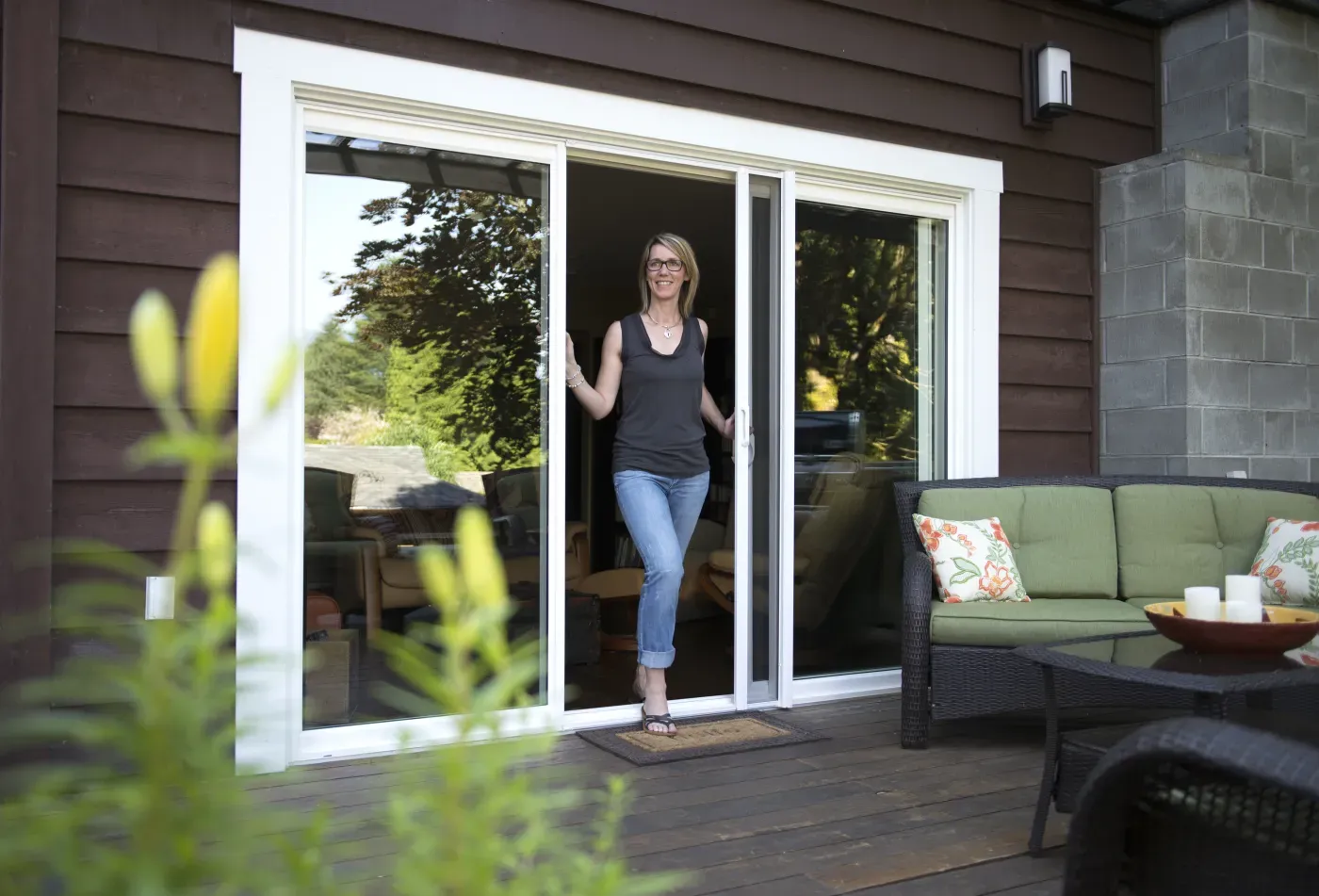 A retractable insect screen on a sliding door